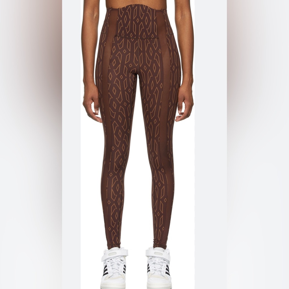 Adidas X IVY PARK Burgundy Monogram Sheer Mesh Panel Leggings - Brown